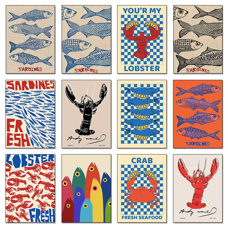 Resin Art Wall - Affiche colorée avec animaux marins (sardines,