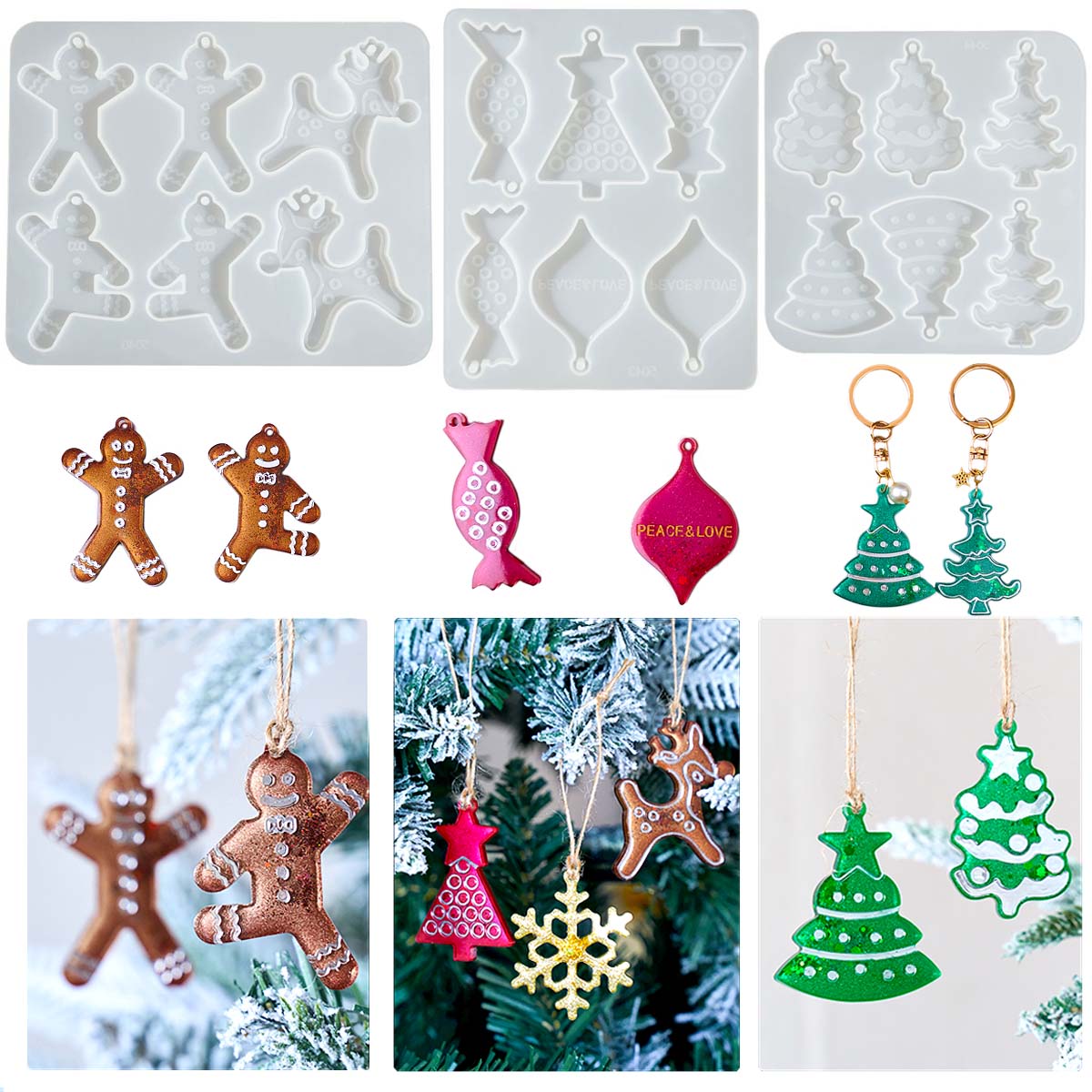 Resin Art Kit With Molds - Série de noël boucles d'oreilles pendentif