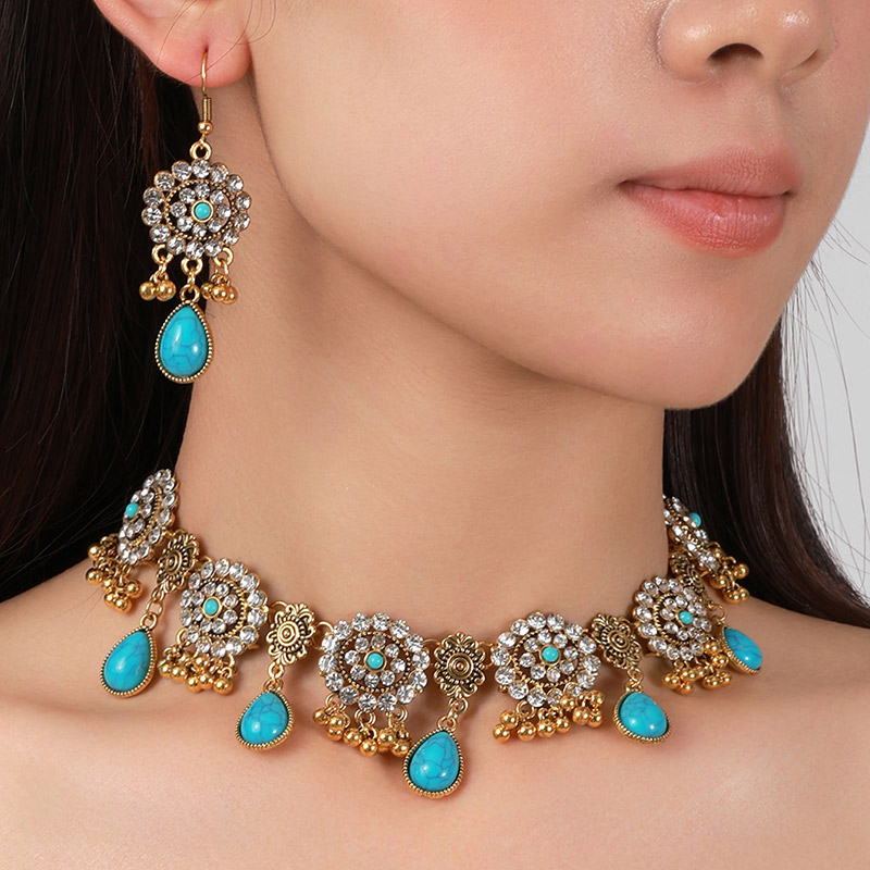 Resin Art Necklace - Kymyad ethnique Vintage strass goutte d'eau